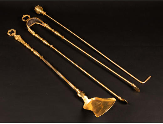 独角鹿西洋古董法国路易十六风格精雕棕榈鸢尾纹鎏金壁炉工具套件 商品图3