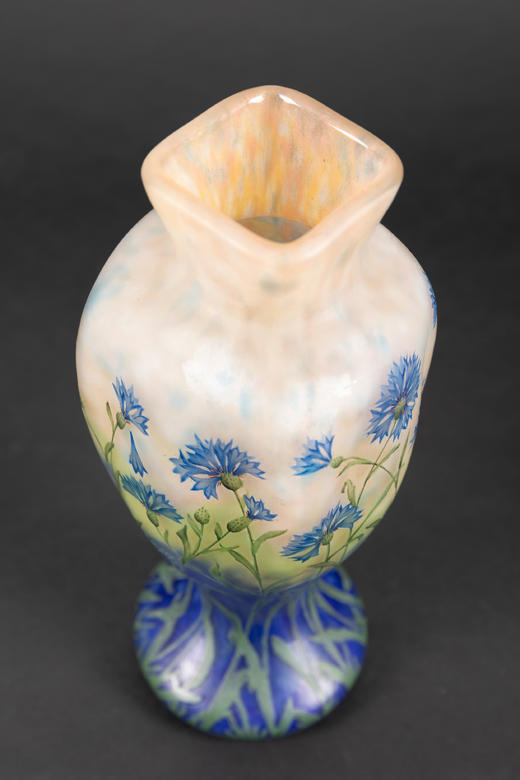 独角鹿西洋古董艺术家Daum Nancy新艺术风格方形蓝花多层蚀刻花瓶 商品图4