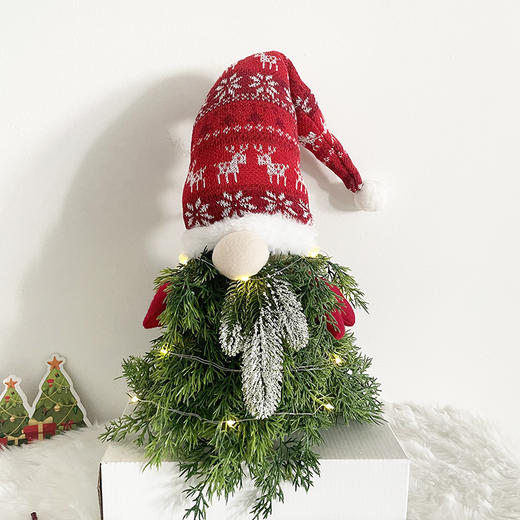 【圣诞装饰】-圣诞摆件挂件带灯绿叶无脸娃娃圣诞侏儒 商品图1