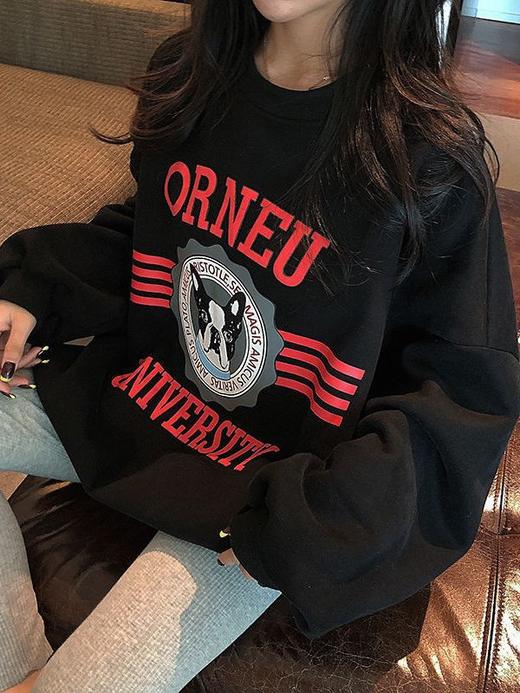 【潮流百搭加厚狗狗女卫衣】美式复古2022新款秋冬季百搭加绒加厚白色卫衣女慵懒风ins外套潮 商品图4