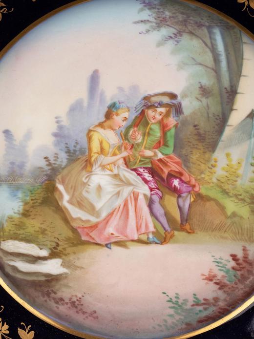 独角鹿西洋古董精雕铜鎏金镶嵌宫廷爱恋主题瓷面画壁式烛台一对 商品图4