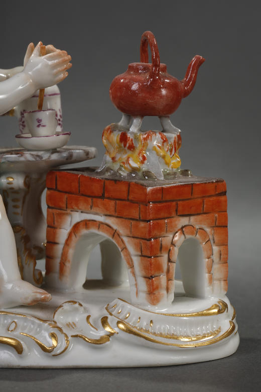 独角鹿西洋古董瓷器德国官窑梅森《准备巧克力的普提》瓷偶摆件 商品图3