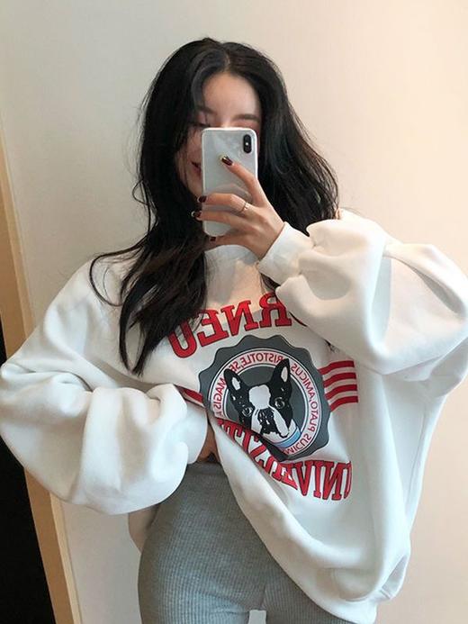 【潮流百搭加厚狗狗女卫衣】美式复古2022新款秋冬季百搭加绒加厚白色卫衣女慵懒风ins外套潮 商品图0