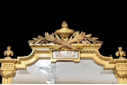 独角鹿西洋古董帝政风月桂火炬鎏金灰墁浮雕小天使瓷面画方形挂镜 商品图1