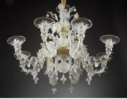 独角鹿西洋古董威尼斯Murano玻璃点金工艺花叶八枝头烛台枝形吊灯 商品图2