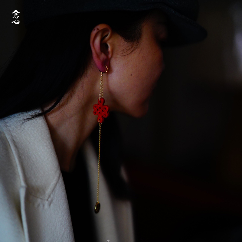 朱砂中国结单支耳环