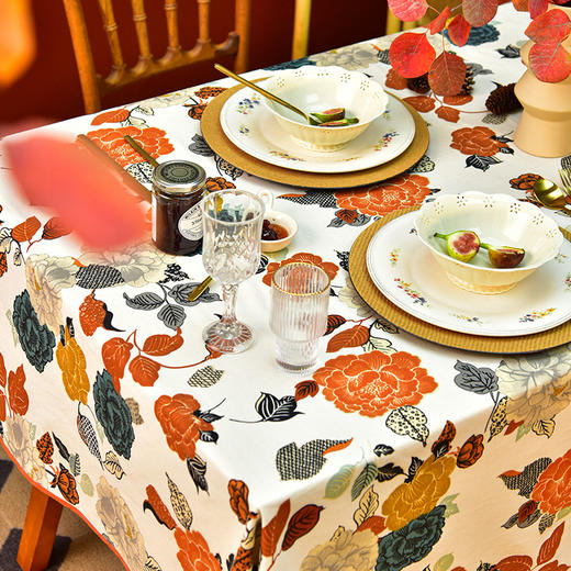 富丽花开系列长方形桌布节日氛围棉质桌布 商品图1