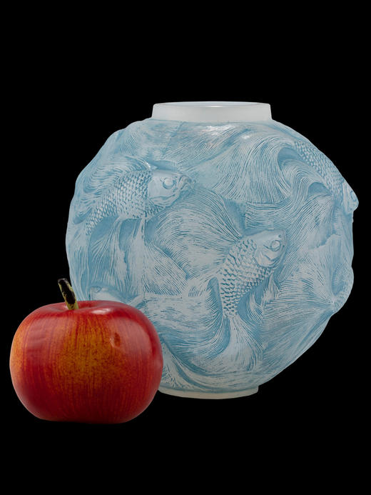 独角鹿西洋古董莱俪LALIQUE设计FORMOSE锦鲤款蓝色欧泊水晶花瓶 商品图1