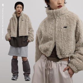 CryingCenter 贡米灰仿兔毛双向拉链加棉短款毛绒外套 哭喊中心