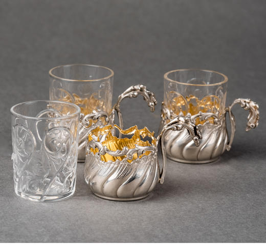 独角鹿西洋古董法国G. Merite路易十五风格纯银雕花水晶酒杯套装 商品图2