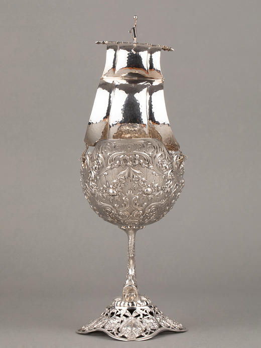 独角鹿西洋古董银器1890年代德国古典神话主题纯银精雕帆船摆件 商品图3