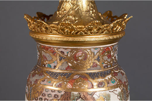 独角鹿西洋古董欧式法式vintage台灯一对萨摩烧铜鎏金花瓶造型 商品图3