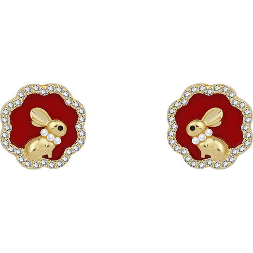 【钱兔无量】925银针小兔子耳钉女独特设计感红色耳环气质温柔2022年新款耳饰 商品图6