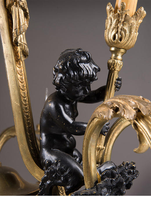 独角鹿西洋古董新古典主义风神话人物造型镀铬青铜六枝头水晶吊灯 商品图3