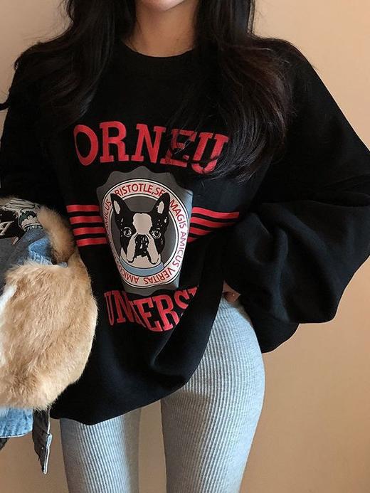 【潮流百搭加厚狗狗女卫衣】美式复古2022新款秋冬季百搭加绒加厚白色卫衣女慵懒风ins外套潮 商品图2