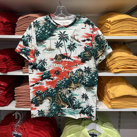 TOMMY HILFIGER/汤米  男士夏威夷风沙滩印花印花圆领短袖T恤