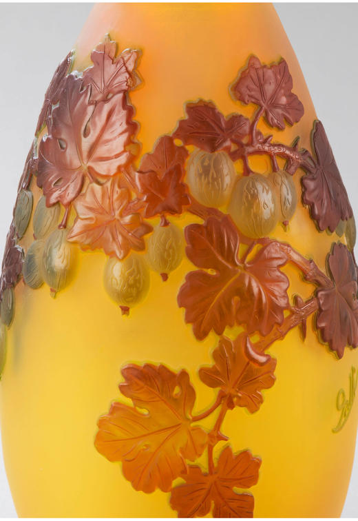 独角鹿西洋古董法国南锡派工坊签名鹅莓主题装饰多层水晶瓶 商品图1