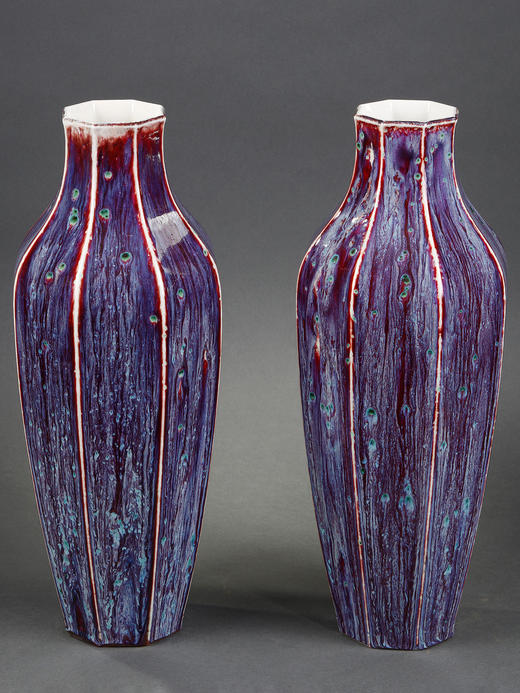 独角鹿西洋古董瓷器御窑塞弗尔中国风火焰纹茄紫釉Alençon款瓷瓶 商品图2