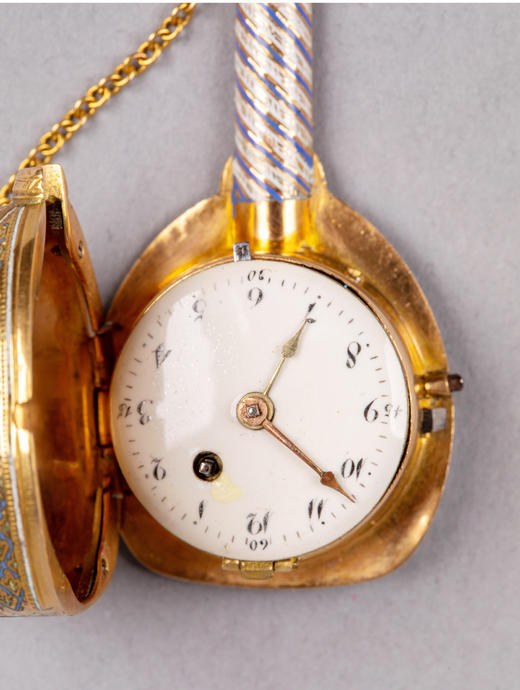 独角鹿西洋古董欧洲黄金镶嵌彩色珐琅珍珠曼陀铃造型怀表 商品图4