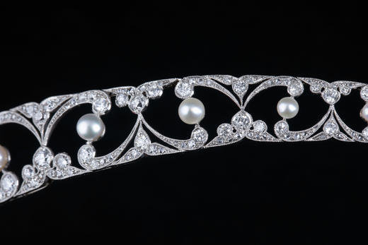 独角鹿西洋古董珠宝首饰英国美好时代铂金镶嵌钻石珍珠冠冕头饰 商品图3