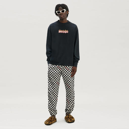 PALM ANGELS 棕榈天使 男士棉质燃烧标志印花圆领长袖卫衣 黑色 PMAB002F22JER002 1001 商品图3