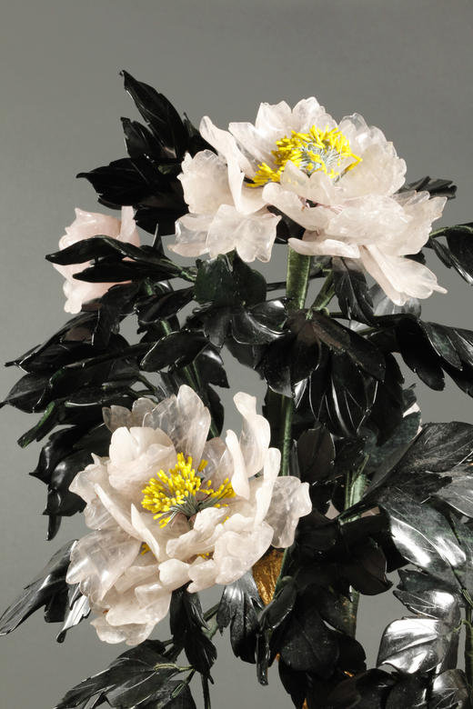 独角鹿西洋古董创汇时期中国出品玉石花卉盆景摆件 商品图3