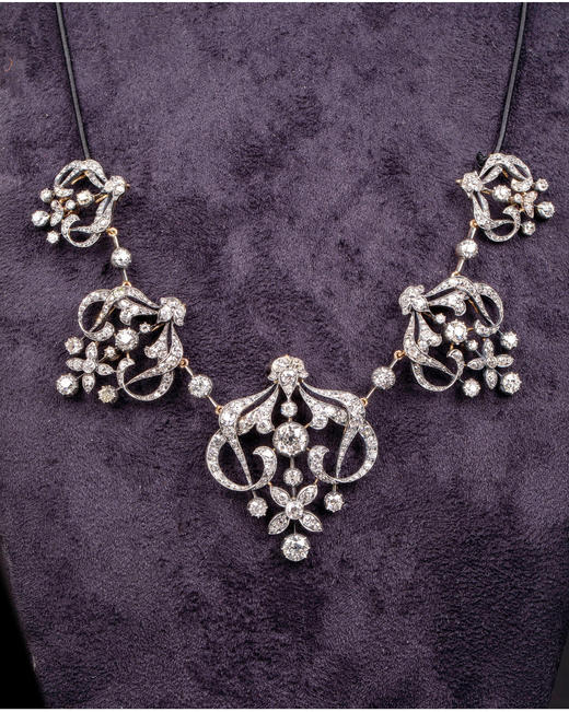 独角鹿西洋古董珠宝英国首饰黄金底纯银镶嵌钻石冠冕项链胸针耳环 商品图3