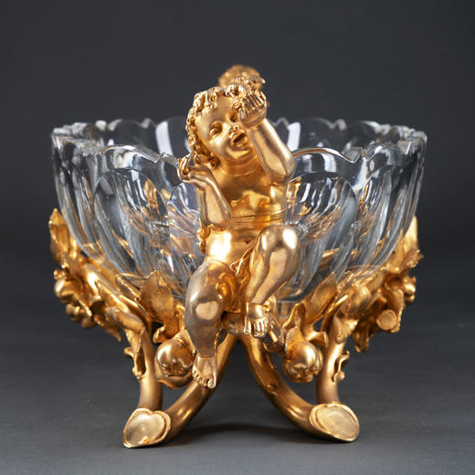 独角鹿西洋古董Baccarat工坊Christofle工坊铜鎏金底座水晶果盘 商品图2