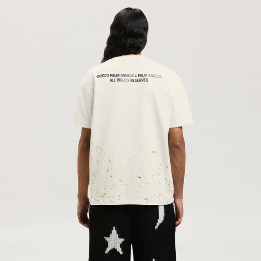 PALM ANGELS 棕榈天使 男士棉质飞溅效果logo印花圆领短袖T恤 白色 PMAA001F22JER004 0410 商品图2