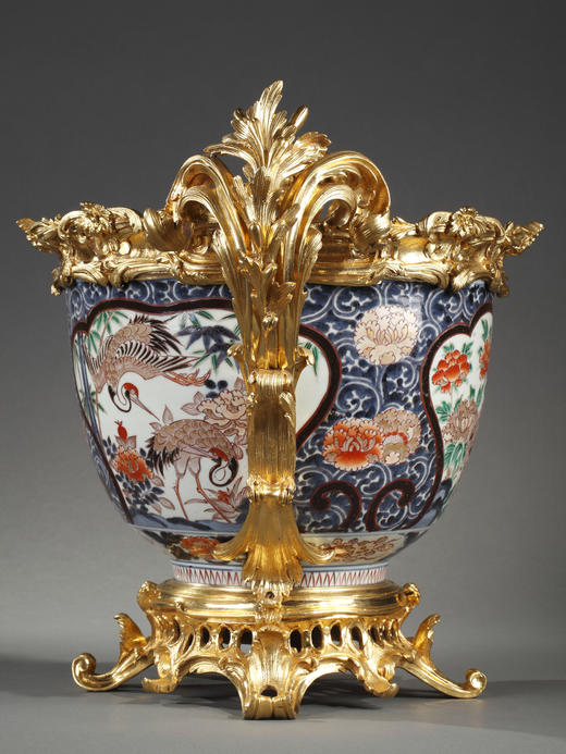 独角鹿西洋古董瓷器铜鎏金镂空装饰伊万里彩绘描金动物花卉瓷花盆 商品图3