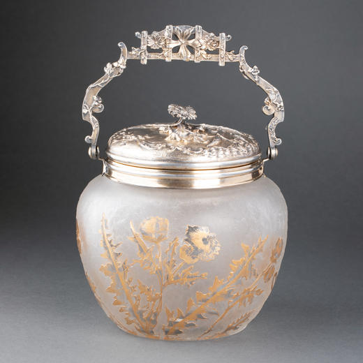 独角鹿西洋古董Victor SAGLIER和DAUM鸢尾花铜镀银水晶罐饼干桶 商品图0