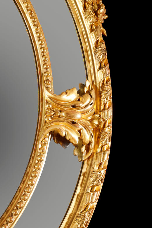 独角鹿西洋古董拿破仑三世时期路易十五风格椭圆形木质鎏金挂镜子 商品图3