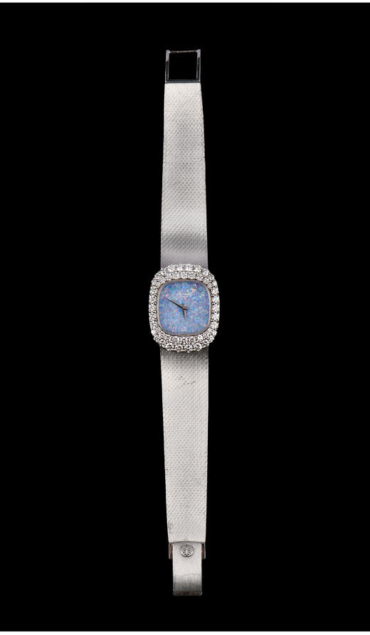 独角鹿西洋古董瑞士钟表世家18K白金欧泊表盘镶双圈钻石女士腕表 商品图2