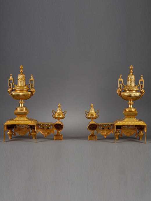 独角鹿西洋古董法国路易十六风格古典花瓶精雕铜鎏金壁炉柴架一对 商品图4