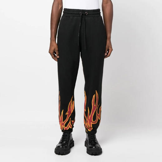 PALM ANGELS 棕榈天使 男士棉质火焰细节字母徽标印花休闲运动裤 黑色 PMCH011F22FLE002 1025 商品图1