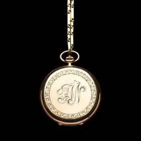 独角鹿西洋古董1980-1990年代18k黄金怀表 配黄金表链