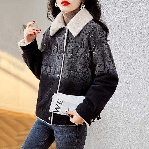 HR WC28079加绒加厚牛仔外套宽松翻领拼接i棉服 商品图2