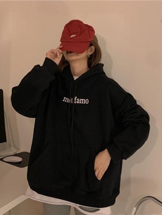 【甜美百搭 潮流时尚新款】秋冬2022新款韩版chic卫衣女宽松加绒加厚粉色连帽外套上衣ins潮 商品图1