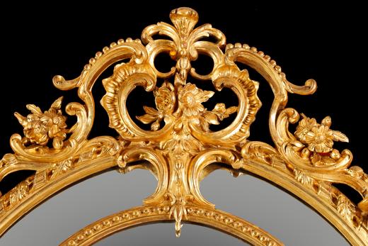 独角鹿西洋古董拿破仑三世时期路易十五风格椭圆形木质鎏金挂镜子 商品图1