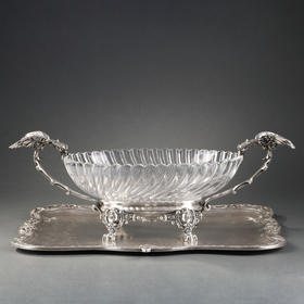 独角鹿西洋古董Cardeilhac巴卡拉工坊镀银托盘巴卡拉水晶碗水果盘