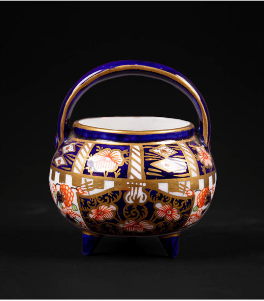 独角鹿西洋古董摆件英国瓷窑日本伊万里纹样彩绘描金瓷器提手锅 商品图4