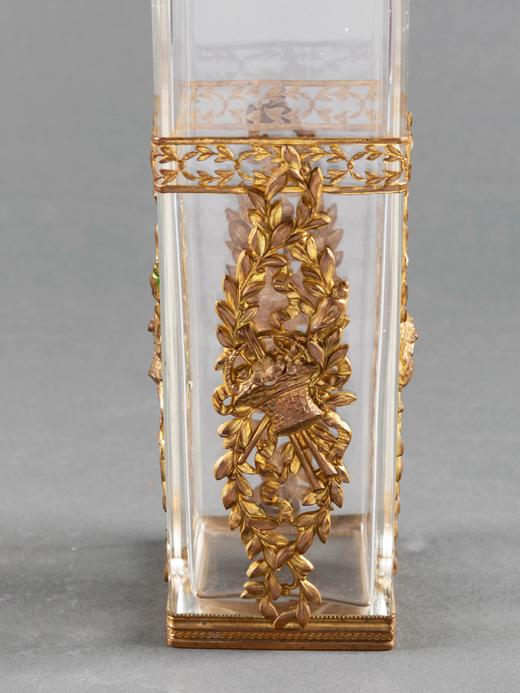 独角鹿西洋古董1880年代法国巴卡拉工坊铜鎏金镶嵌水晶花瓶一对 商品图4