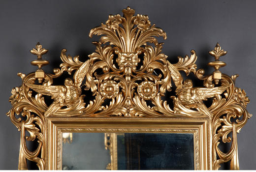 独角鹿西洋古董法国路易十六风格和平白鸽鎏金浮雕木质方形挂镜子 商品图1