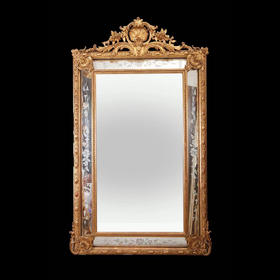 独角鹿西洋古董法国拿破仑三世时期金叶鎏金灰墁浮雕木质挂镜