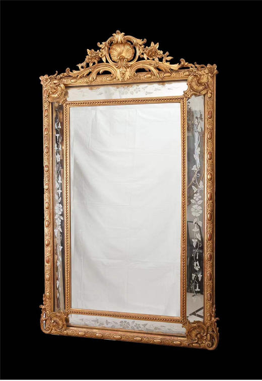 独角鹿西洋古董法国拿破仑三世时期金叶鎏金灰墁浮雕木质挂镜 商品图1