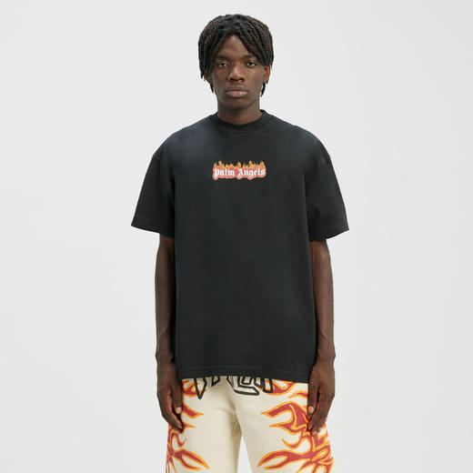 PALM ANGELS 棕榈天使 男士棉质燃烧标志印花圆领短袖T恤 黑色 PMAA072F22JER004 1001 商品图1