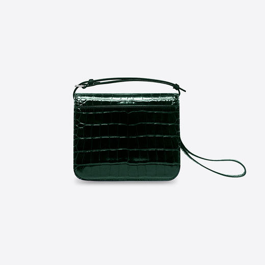 BALENCIAGA 巴黎世家 女士皮革鳄鱼压纹金属徽标标牌迷你提挎包 墨绿色 618156 1LR7M 3011 商品图2