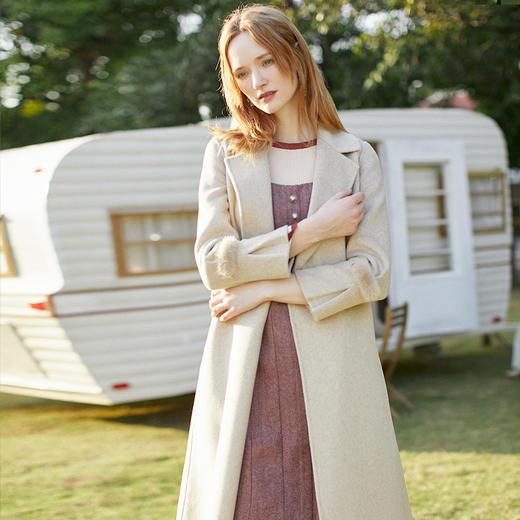 欧芮儿西装领双面呢毛呢外套女2018冬新款中长款过膝呢大衣 商品图3