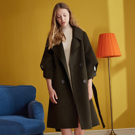 欧芮儿2017冬装双面呢大衣女系带毛呢外套女 商品图1