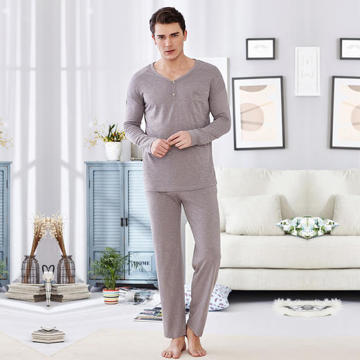 爱帝男士长袖睡衣花纱棉家居服套装 商品图4